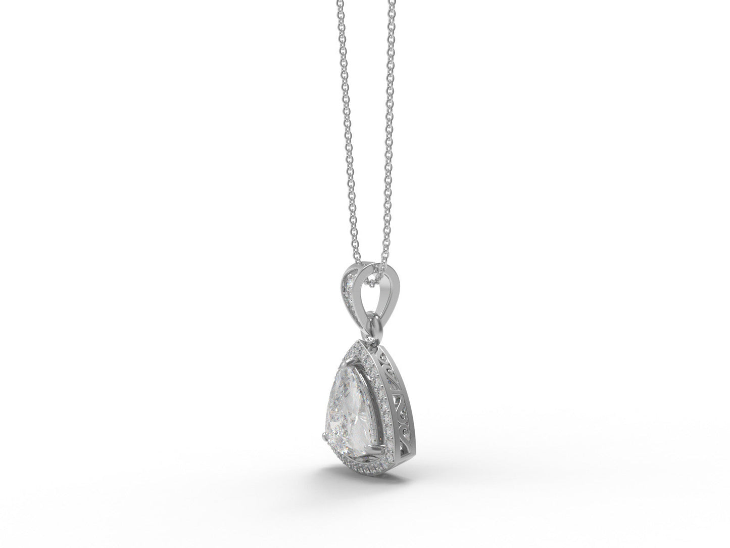 Moissanite Trillion Halo Pendant Necklace - Sterling Silver
