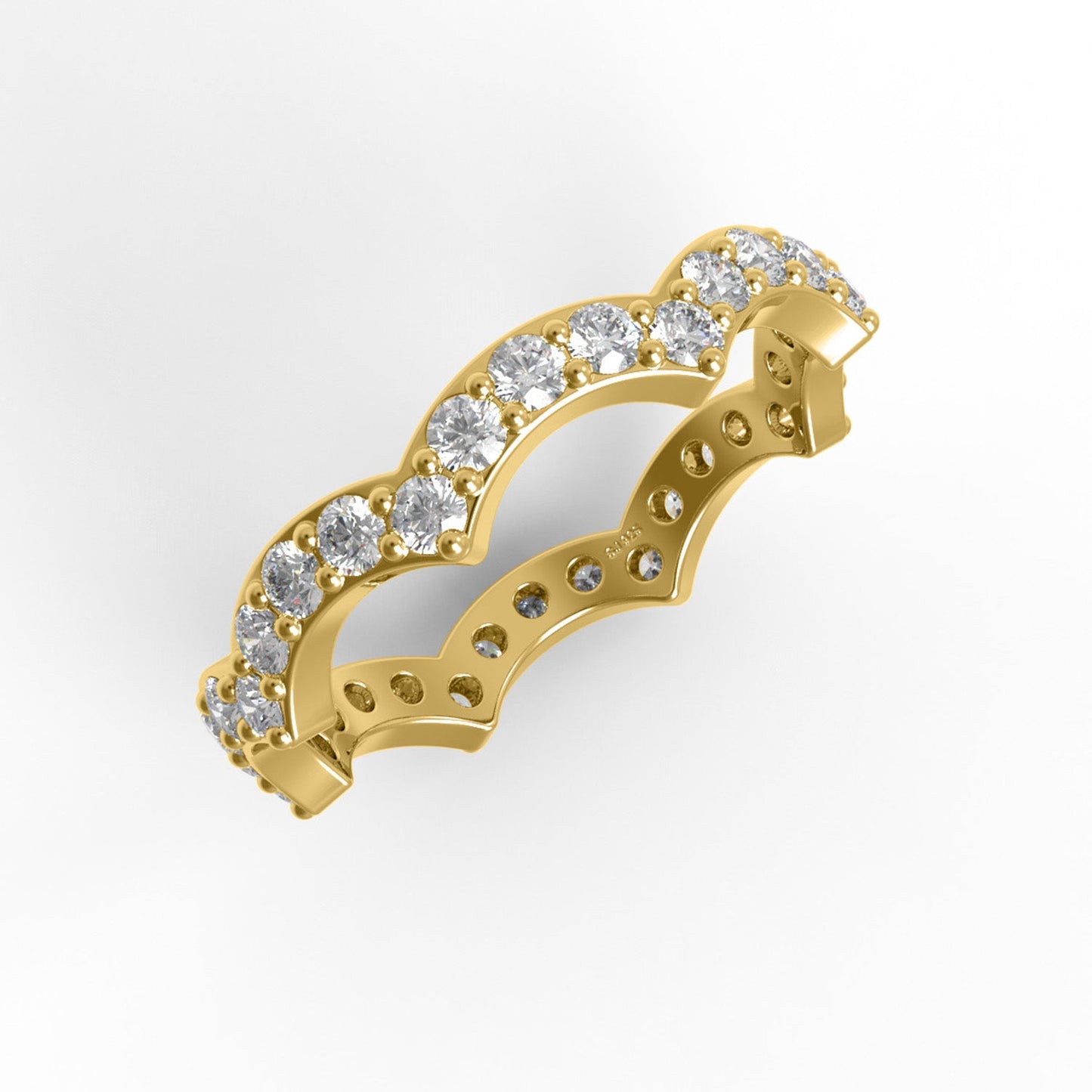 Moissanite Eternity Scalloped Crown Ring – Sterling Silver