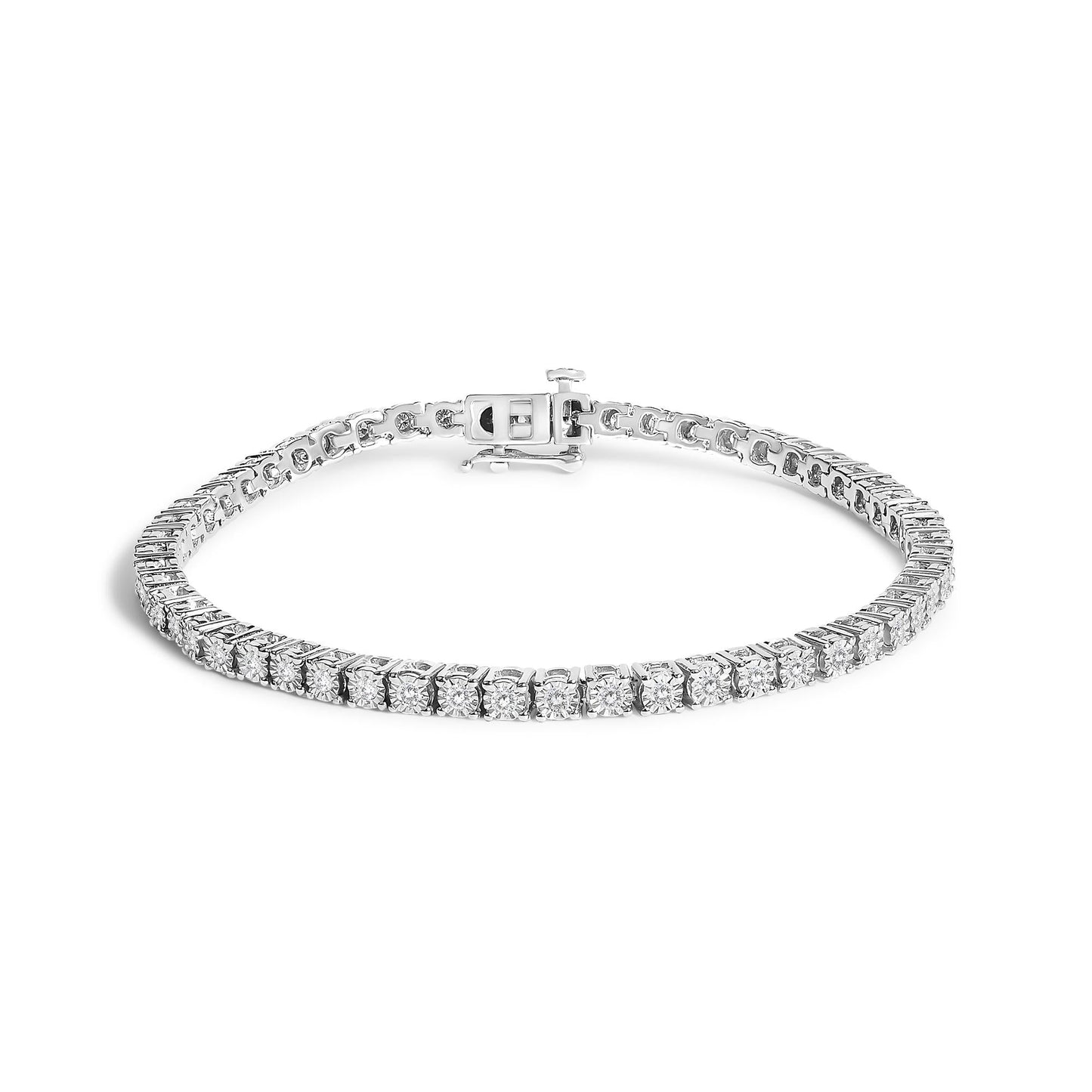 .925 Sterling Silver Lab Grown Diamond Illusion-Set Miracle Plate Tennis Bracelet - 7.25" Inches