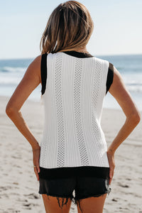 Veronica Eyelet Knit V Neck Sweater Vest-1