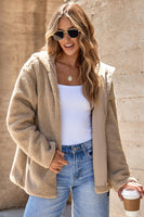 Fleece Zip Up Drawstring Hooded Pocketed Jacket-0