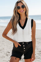 Veronica Eyelet Knit V Neck Sweater Vest-0