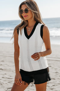 Veronica Eyelet Knit V Neck Sweater Vest-2