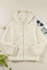 Fleece Zip Up Drawstring Hooded Pocketed Jacket-5