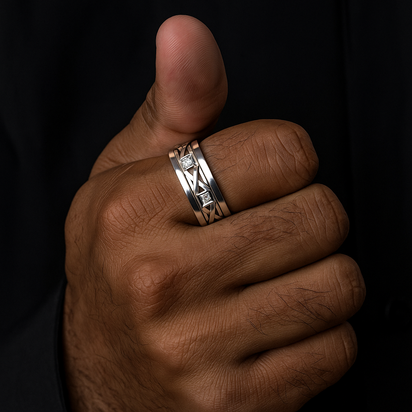 Moissanite Eternity Band - Sterling Silver Men's Ring