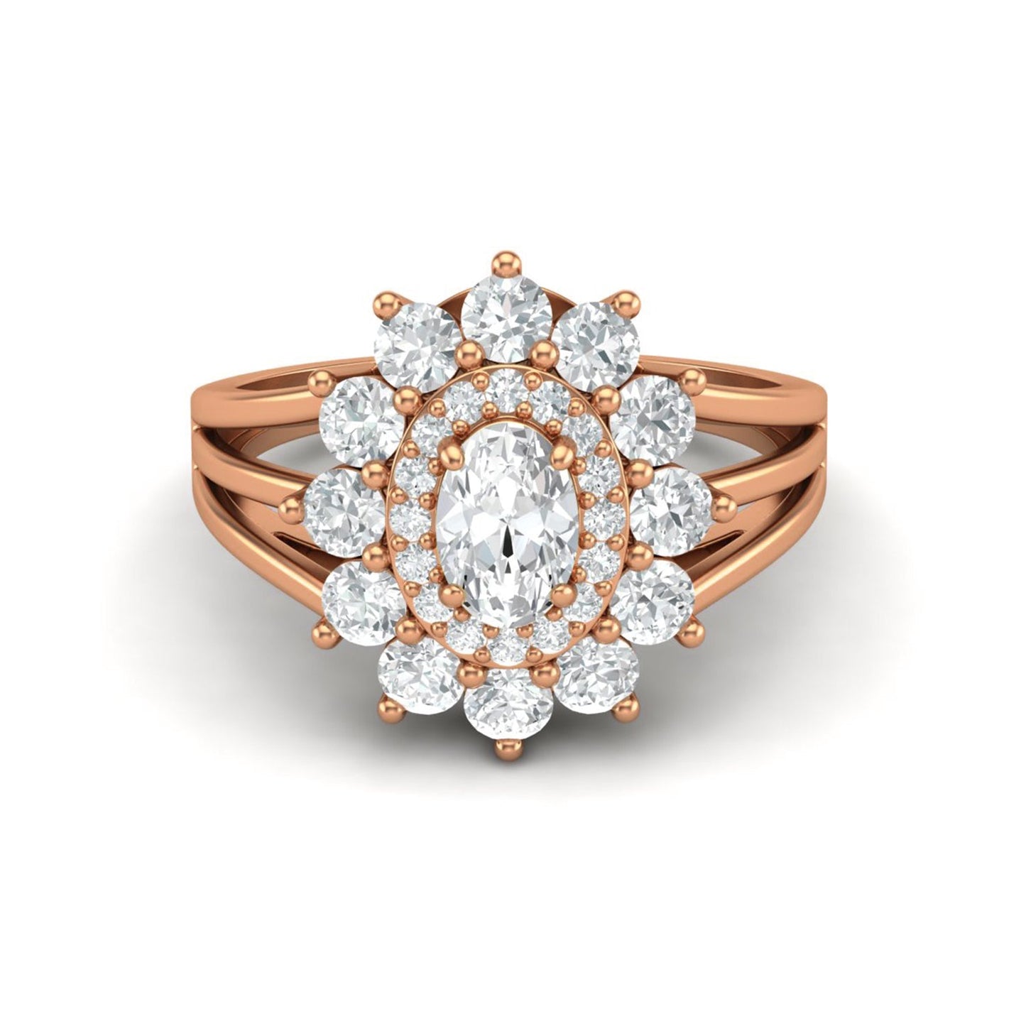 Moissanite Sunburst Halo Ring – Sterling Silver