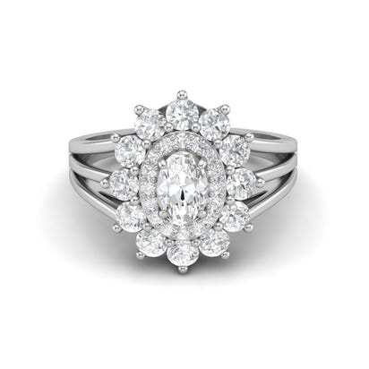 Moissanite Sunburst Halo Ring – Sterling Silver