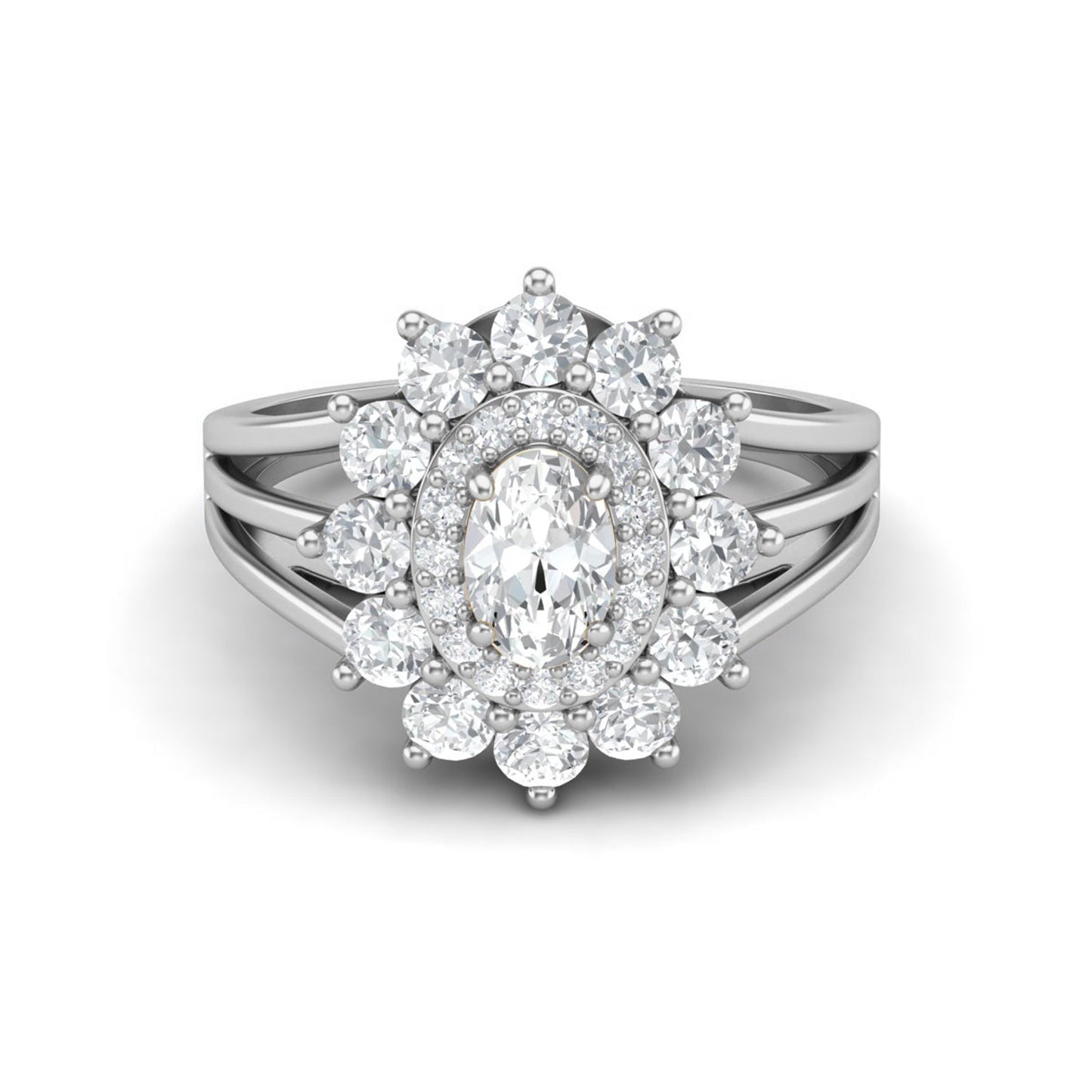 Moissanite Sunburst Halo Ring – Sterling Silver