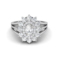 Moissanite Sunburst Halo Ring – Sterling Silver