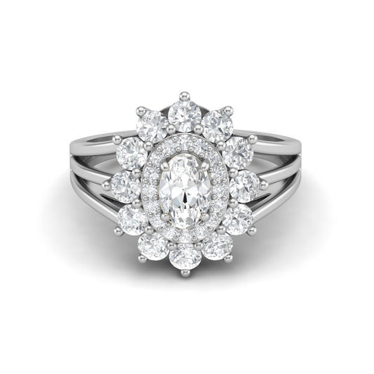 Moissanite Sunburst Halo Ring – Sterling Silver