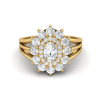 Moissanite Sunburst Halo Ring – Sterling Silver