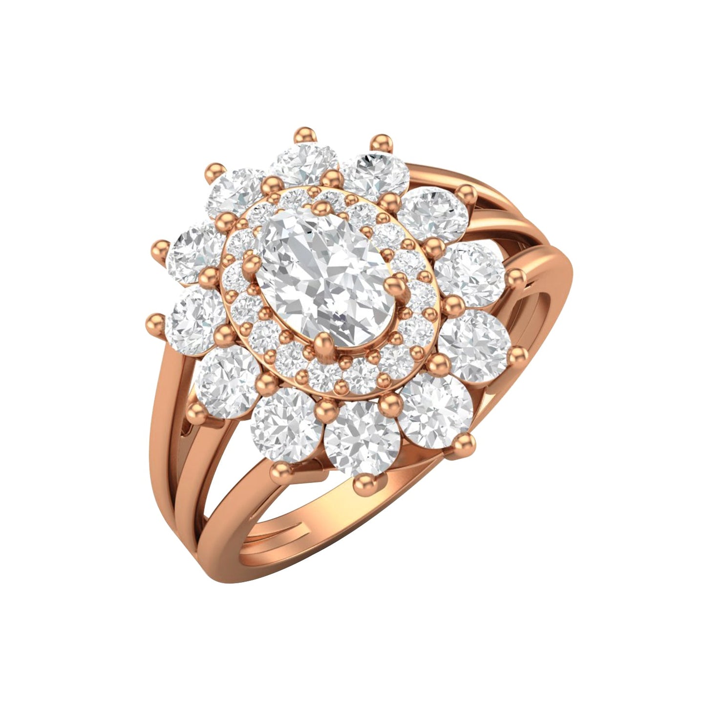 Moissanite Sunburst Halo Ring – Sterling Silver