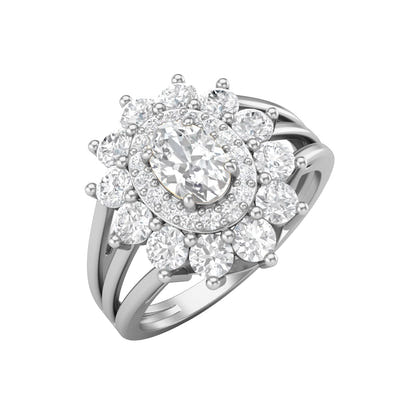Moissanite Sunburst Halo Ring – Sterling Silver