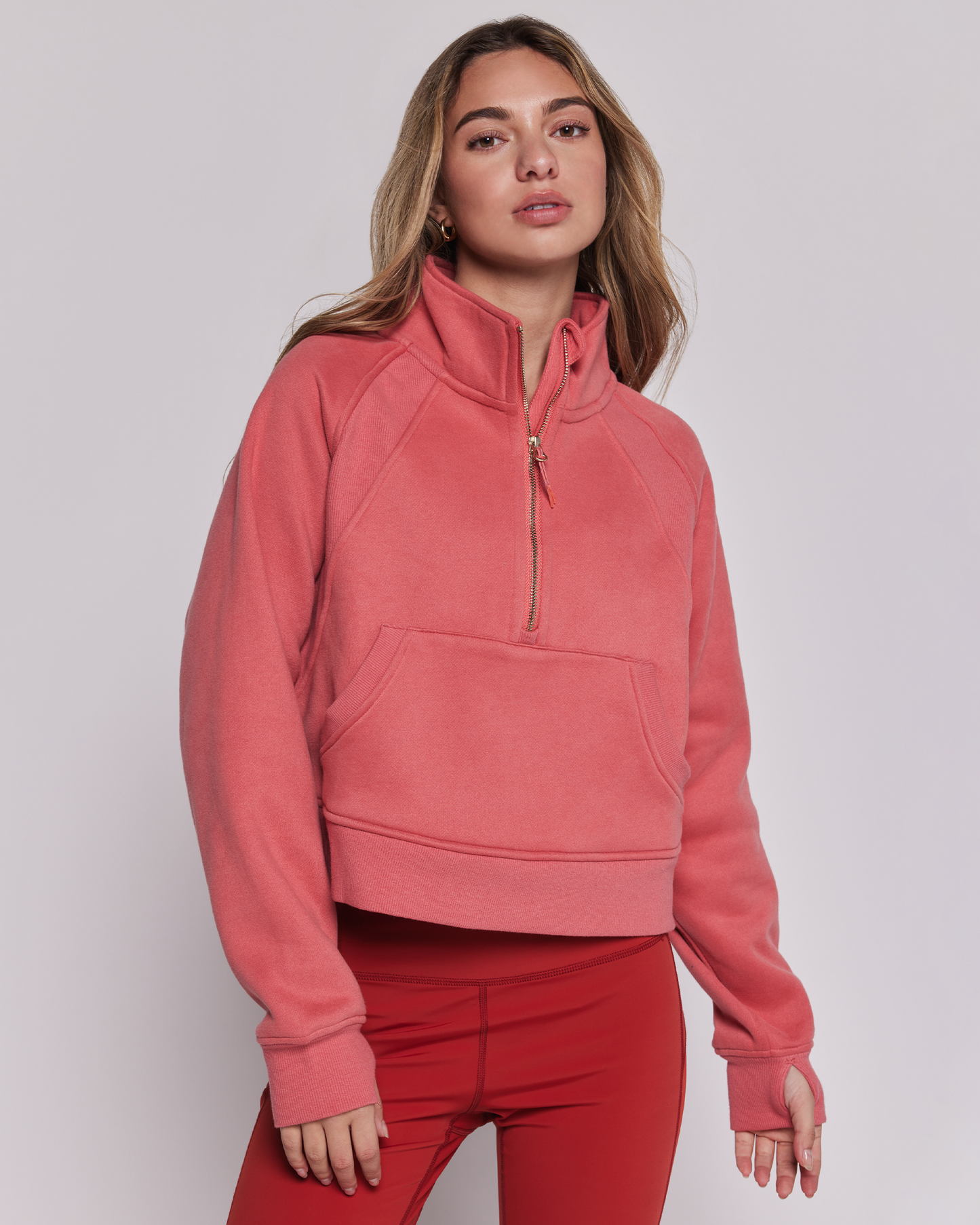 Effortless Fleece Crop Half Zip Jacket-5