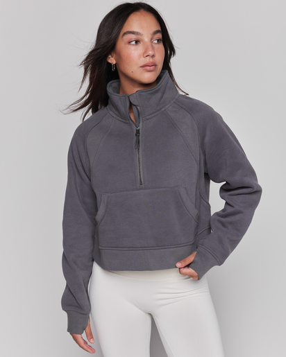 Effortless Fleece Crop Half Zip Jacket-6