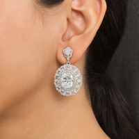 Moissanite Floral Halo Drop Earring - Sterling Silver