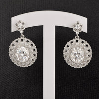 Moissanite Floral Halo Drop Earring - Sterling Silver