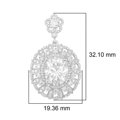 Moissanite Floral Halo Drop Earring - Sterling Silver