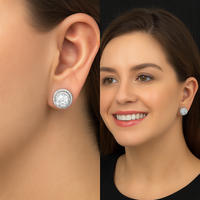 Moissanite Round Cluster Studs - Sterling Silver