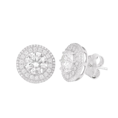 Moissanite Round Cluster Studs - Sterling Silver