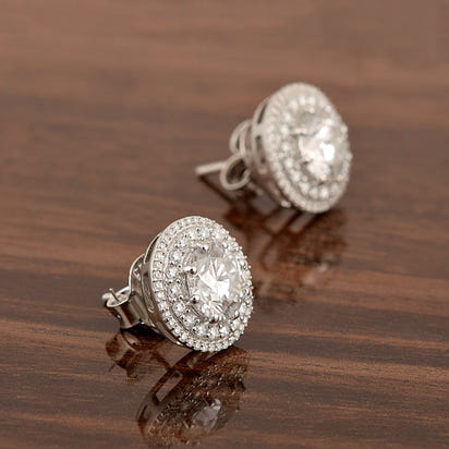 Moissanite Round Cluster Studs - Sterling Silver