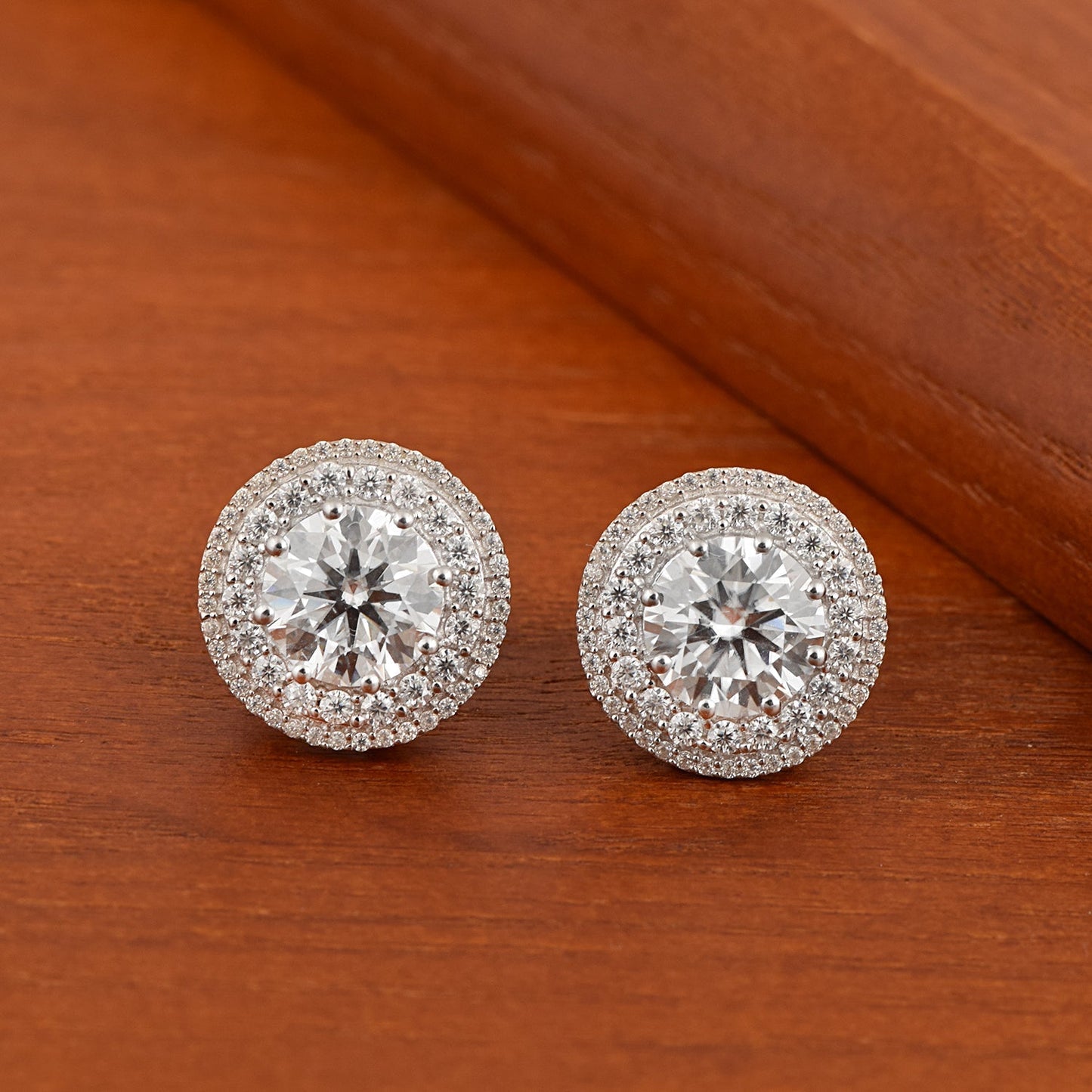 Moissanite Round Cluster Studs - Sterling Silver