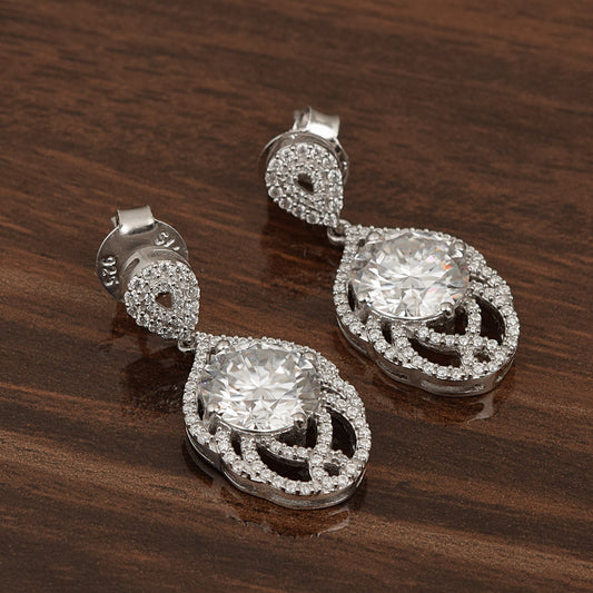 Moissanite Teardrop Dangle Earrings - Sterling Silver