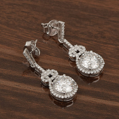 Moissanite Bow Drop Earrings - Sterling Silver