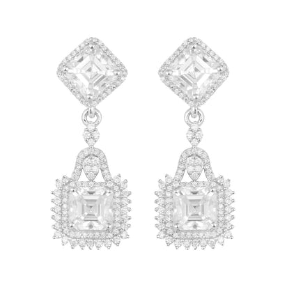 Moissanite Halo Asscher Earrings - Sterling Silver