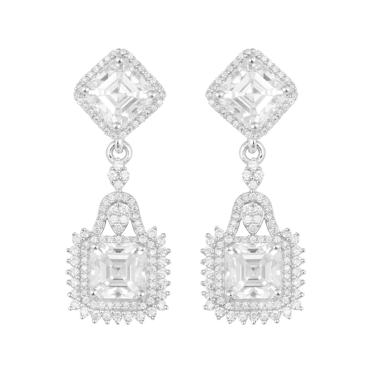 Moissanite Halo Asscher Earrings - Sterling Silver