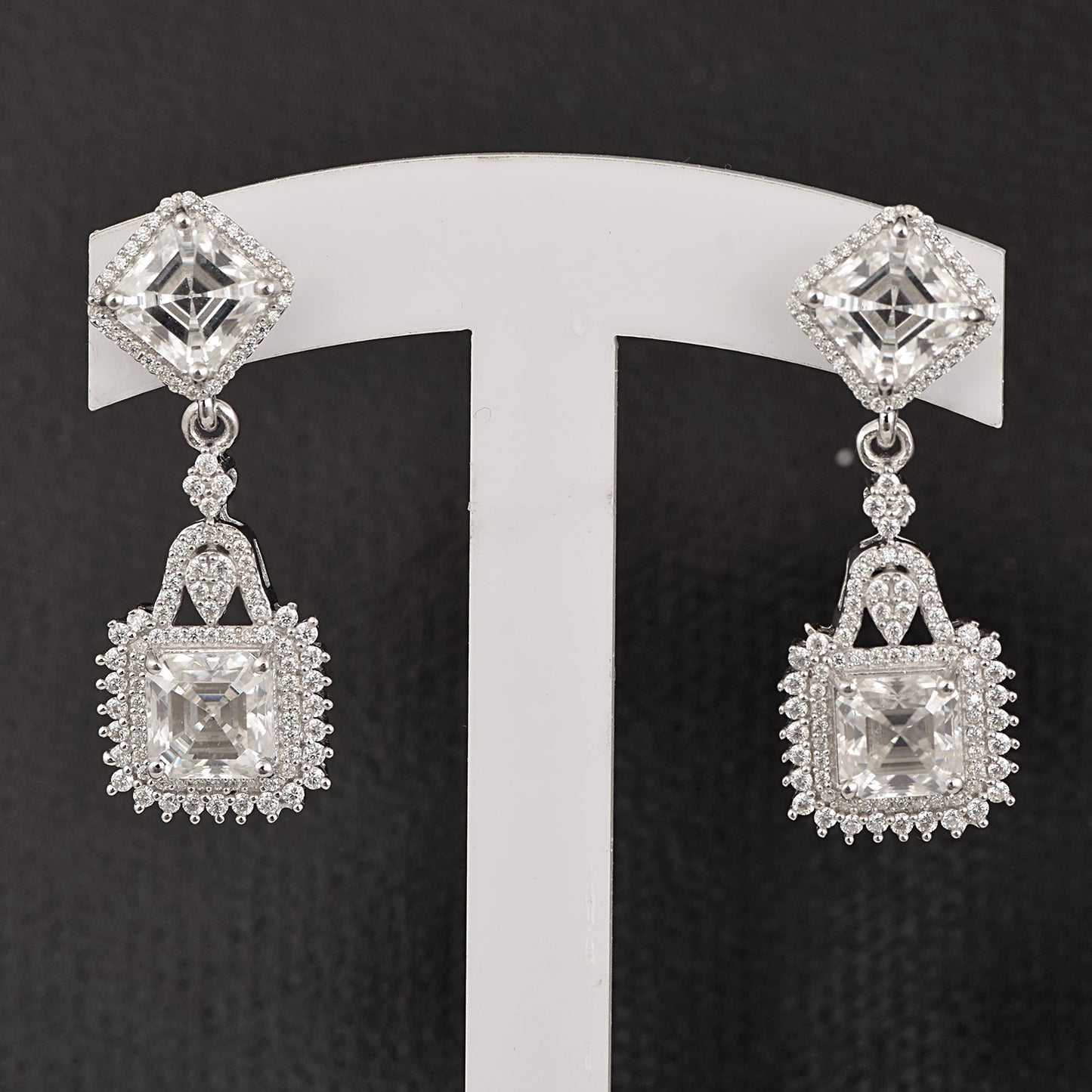 Moissanite Halo Asscher Earrings - Sterling Silver