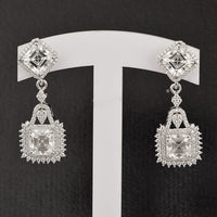 Moissanite Halo Asscher Earrings - Sterling Silver