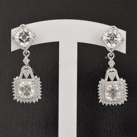 Moissanite Halo Asscher Earrings - Sterling Silver
