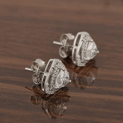 Moissanite Halo Stud Earrings – Sterling Silver