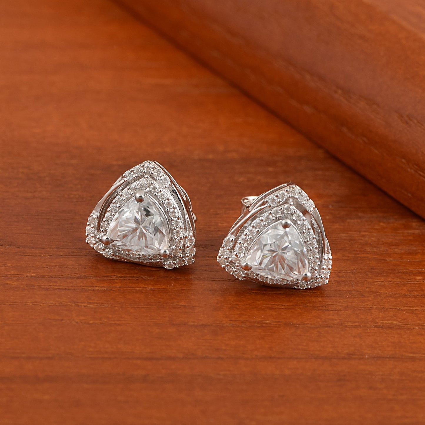 Moissanite Halo Stud Earrings – Sterling Silver