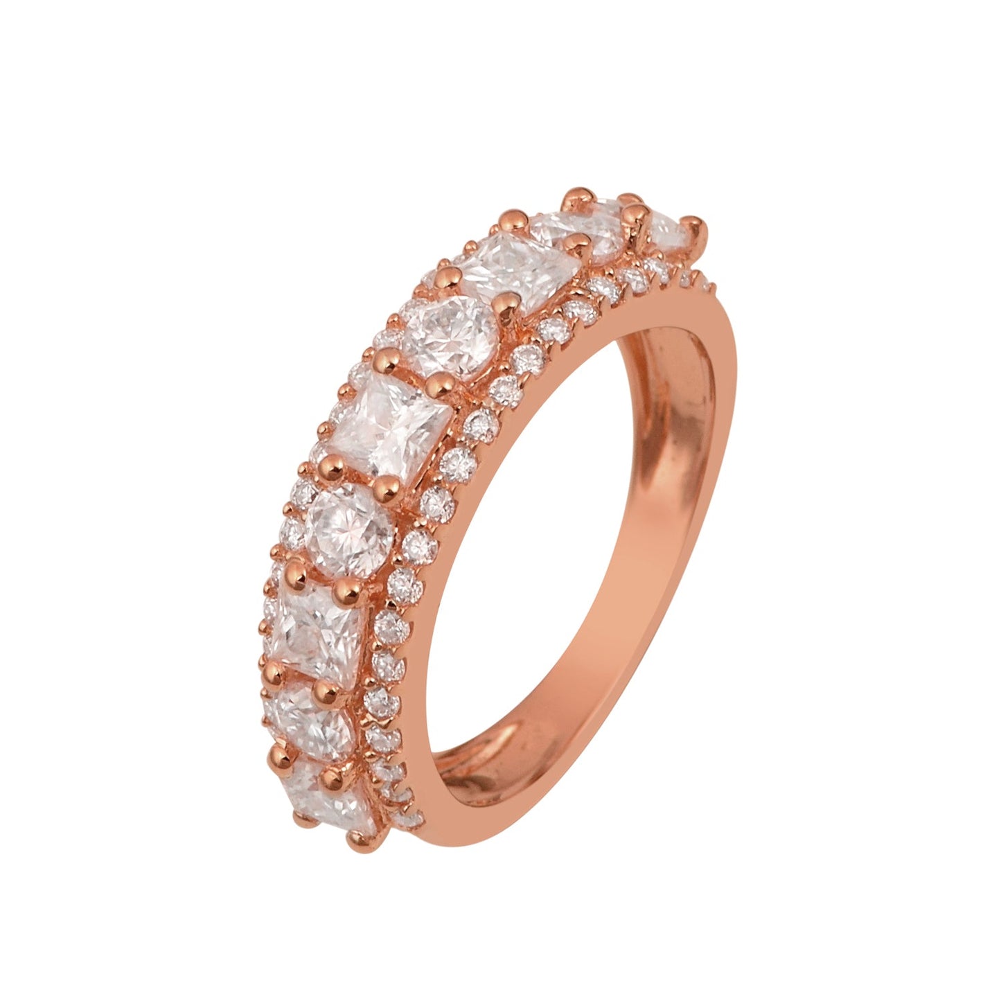 Moissanite Wide Cluster Band Ring – Sterling Silver