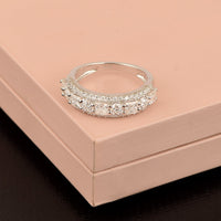 Moissanite Wide Cluster Band Ring – Sterling Silver