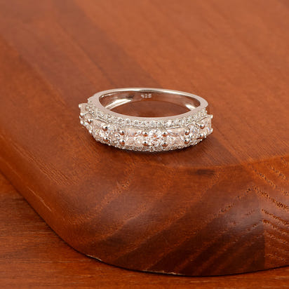 Moissanite Wide Cluster Band Ring – Sterling Silver