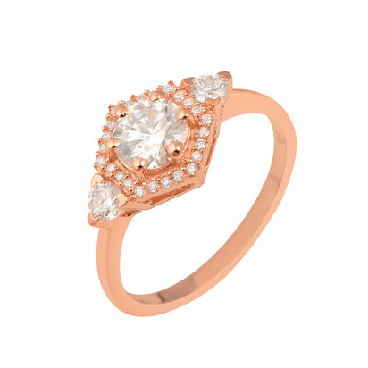 Moissanite Diamond Frame Trio Accent Ring – Sterling Silver