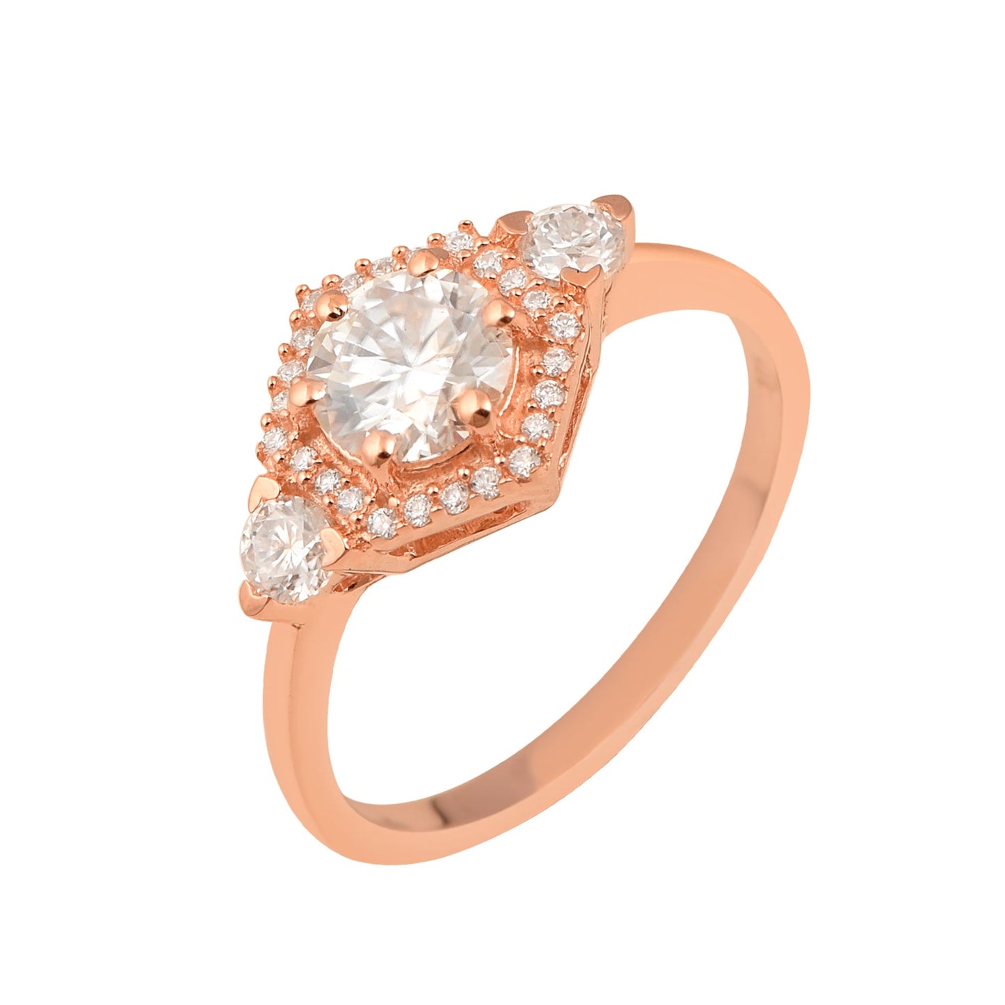 Moissanite Diamond Frame Trio Accent Ring – Sterling Silver