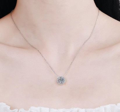 Moissanite Halo Solitaire Necklace - 1 ct