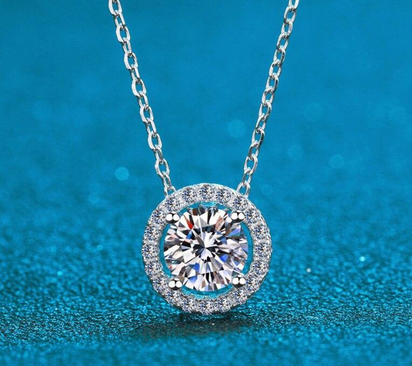 Moissanite Halo Solitaire Necklace - 1 ct