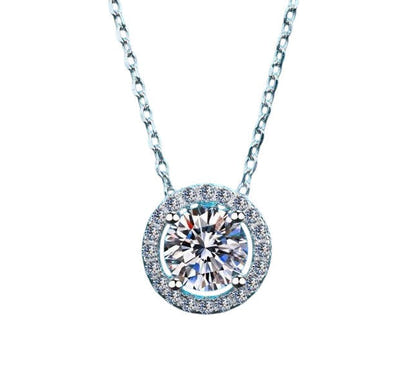 Moissanite Halo Solitaire Necklace - 1 ct