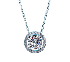 Moissanite Halo Solitaire Necklace - 1 ct