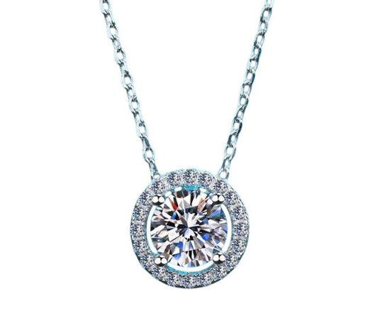 Moissanite Halo Solitaire Necklace - 1 ct