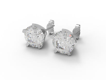 Moissanite Round Solitaire Stud Earrings - Sterling Silver