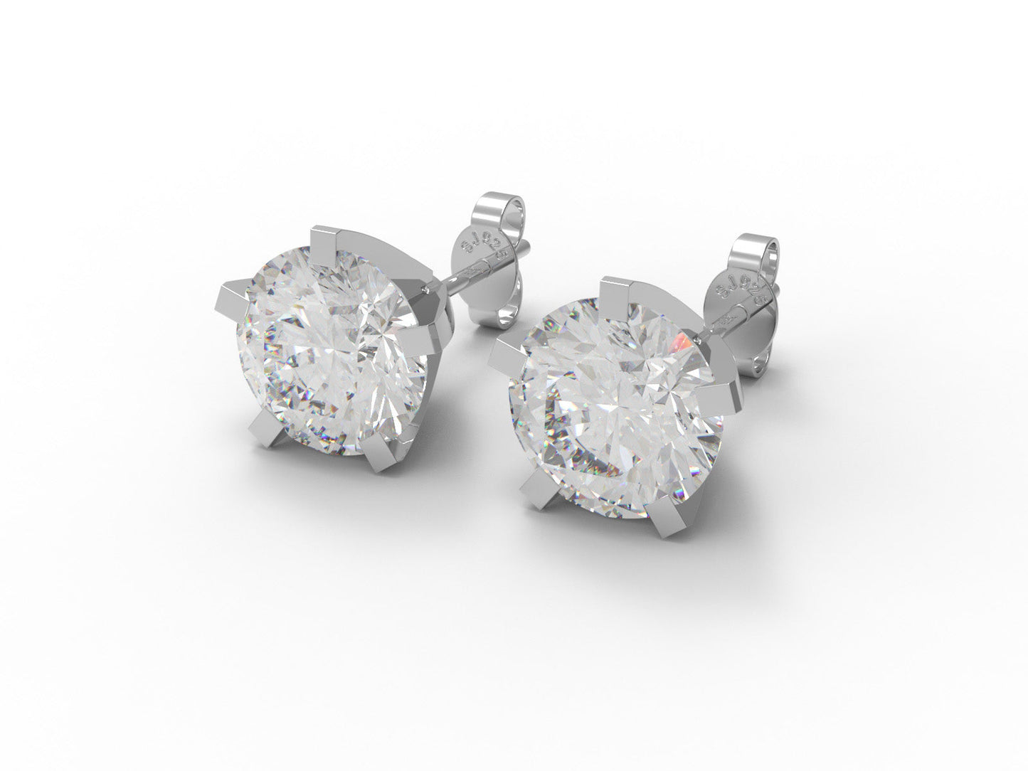 Moissanite Round Solitaire Stud Earrings - Sterling Silver