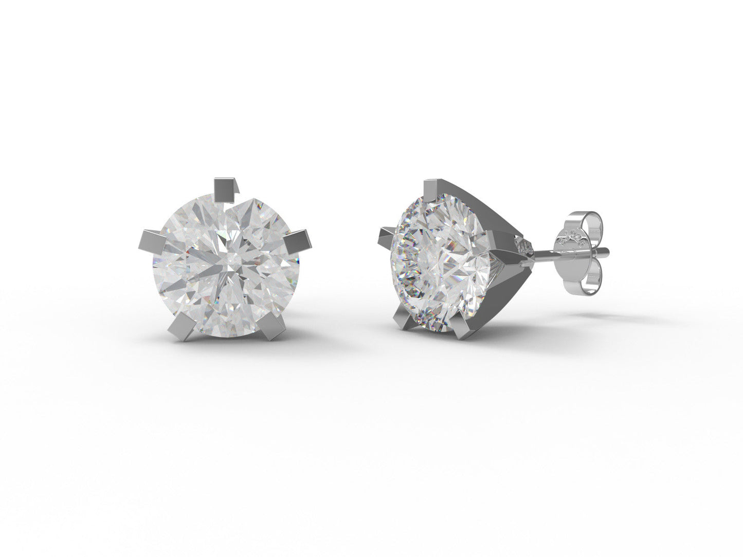 Moissanite Round Solitaire Stud Earrings - Sterling Silver