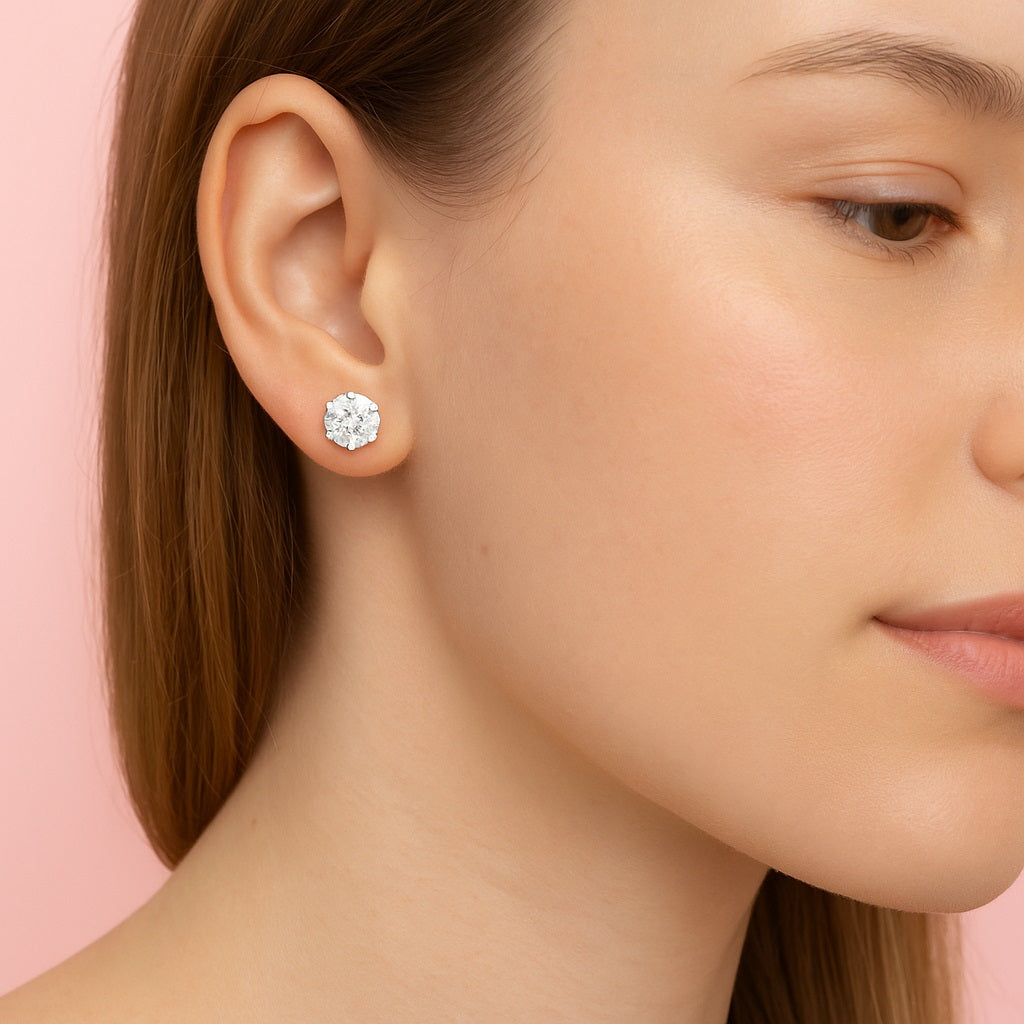 Moissanite Round Solitaire Stud Earrings - Sterling Silver