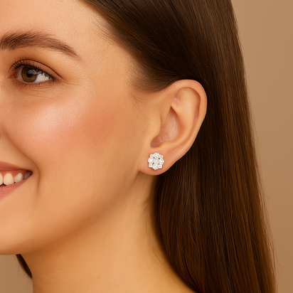 Moissanite Floral Sparkle Design Stud - Sterling Silver
